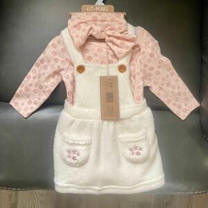 New With Tag Pink and Cream Kids Outfit super soft overalls